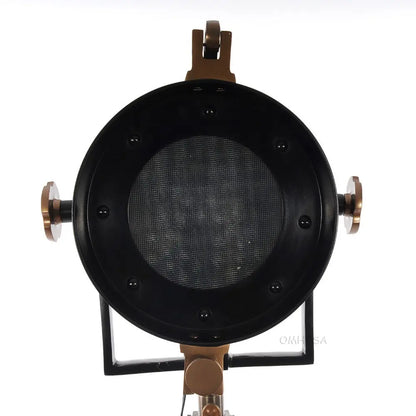 Lampe spot aluminium/acier, pied en bois, verre texturé
