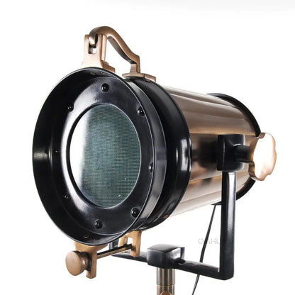 Lampe spot aluminium/acier, pied en bois, verre texturé