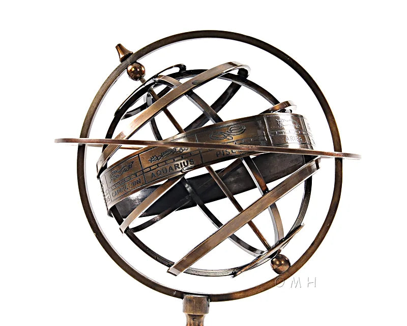 Brass Armillary With Compass On Wood Base