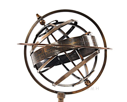 Brass Armillary With Compass On Wood Base