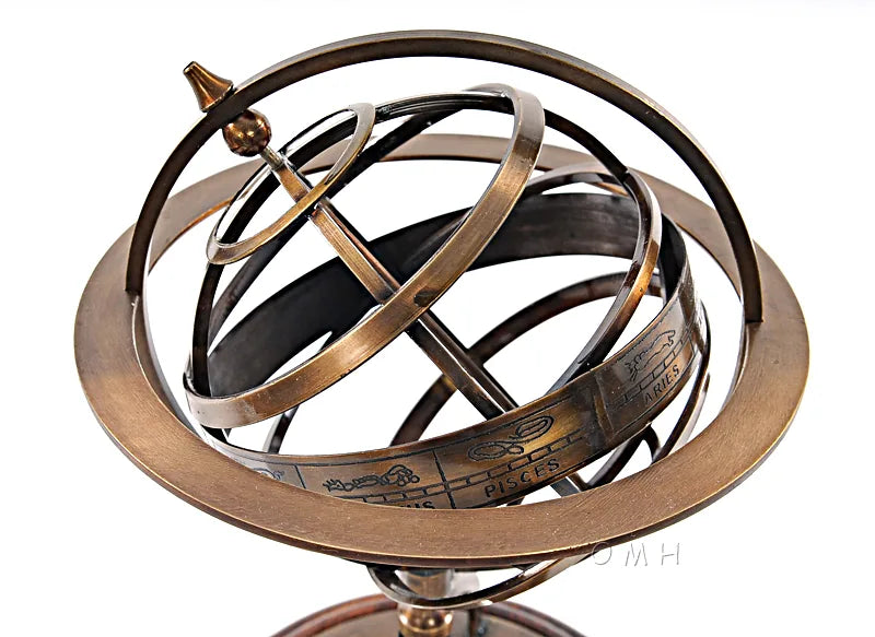 Brass Armillary With Compass On Wood Base