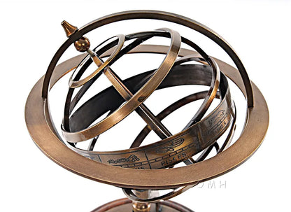 Brass Armillary With Compass On Wood Base