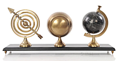 Armillery/Clock & Globe On Wood Base
