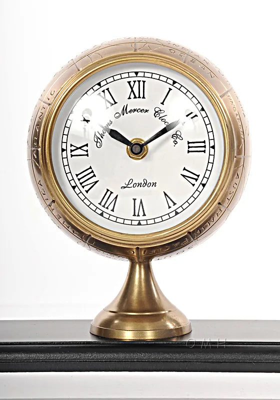 Armillery/Clock & Globe On Wood Base