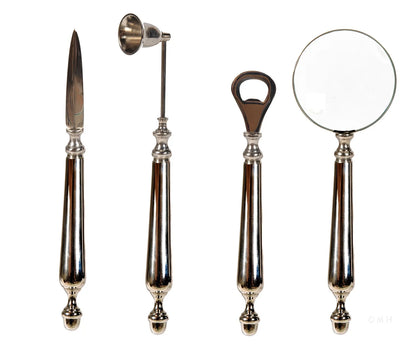 Lot de 4 : Loupe, ouvre-lettres, décapsuleur et éteignoir