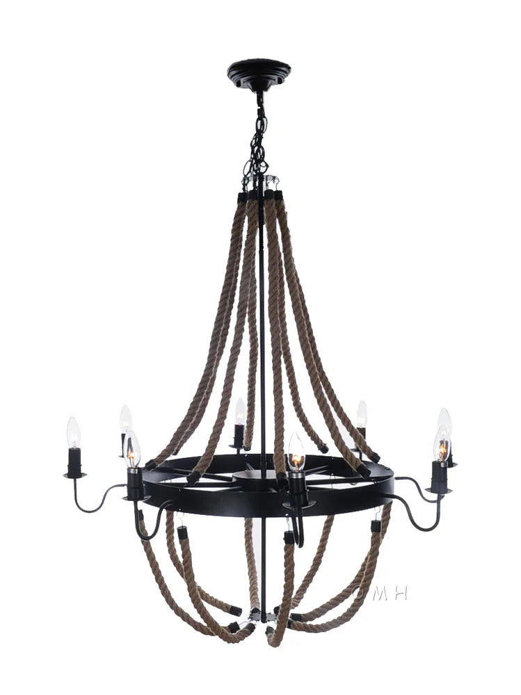 Grande suspension en corde – 8 ampoules