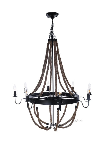Grande suspension en corde – 8 ampoules