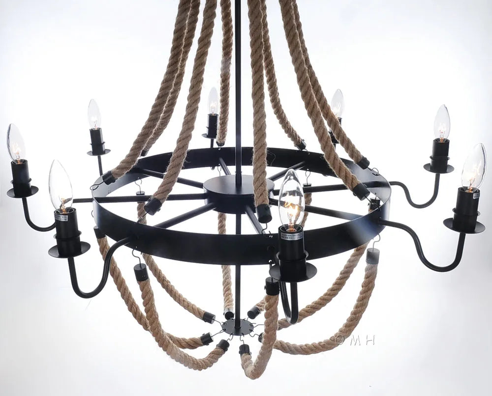 Grande suspension en corde – 8 ampoules