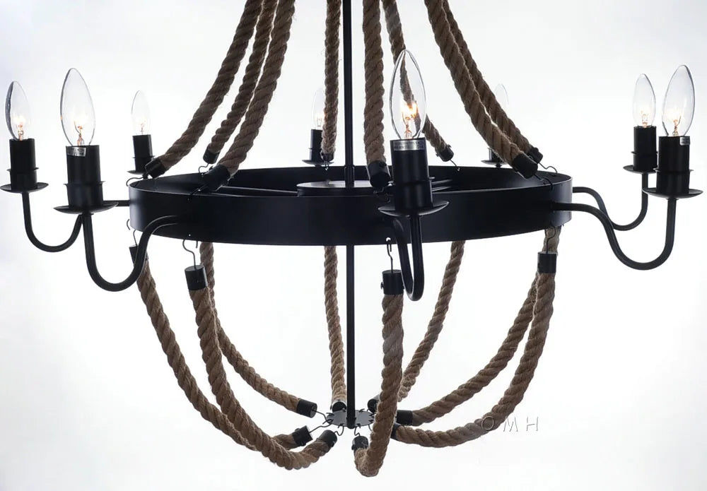 Grande suspension en corde – 8 ampoules