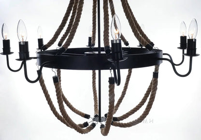 Grande suspension en corde – 8 ampoules