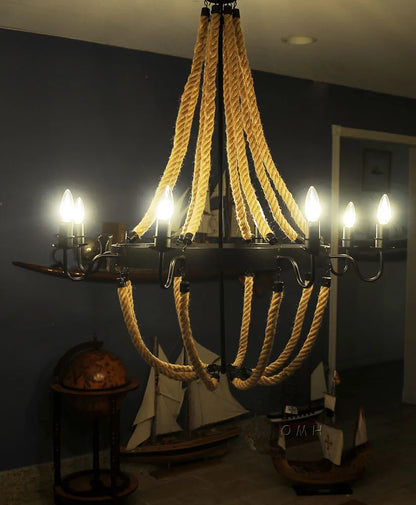 Grande suspension en corde – 8 ampoules