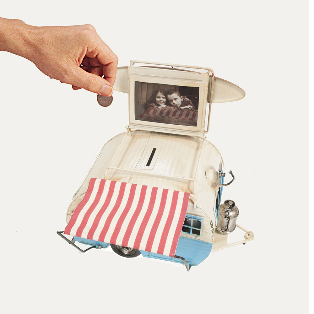 Classic Camper with photo frame piggy bank Metal