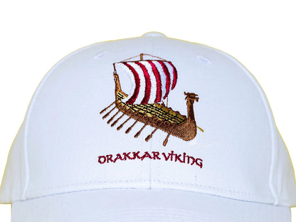 Drakkar Viking Embroidered Cap in White by Alison Nautical