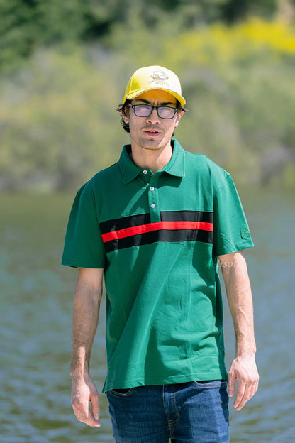 Hemingway Pilar Green w. Black & Red Stripes Regular Fit Polo Shirt by Alison Nautical