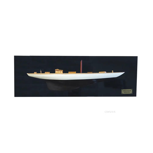 Shamrock Brown/White Painted Half-Hull Model Boat Yacht Handmade