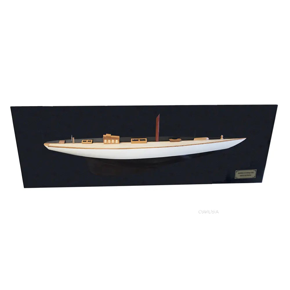 Shamrock Brown/White Painted Half-Hull Model Boat Yacht Handmade