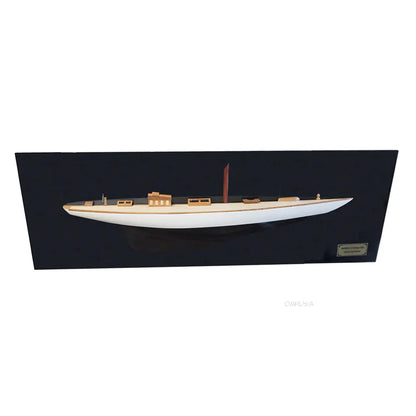 Shamrock Brown/White Painted Half-Hull Model Boat Yacht Handmade