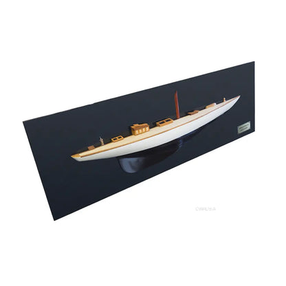 Shamrock Brown/White Painted Half-Hull Model Boat Yacht Handmade