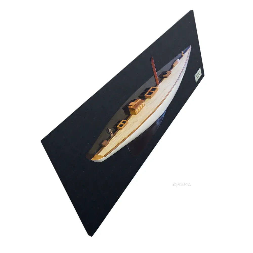 Shamrock Brown/White Painted Half-Hull Model Boat Yacht Handmade