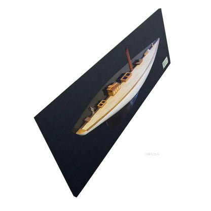 Shamrock Brown/White Painted Half-Hull Model Boat Yacht Handmade