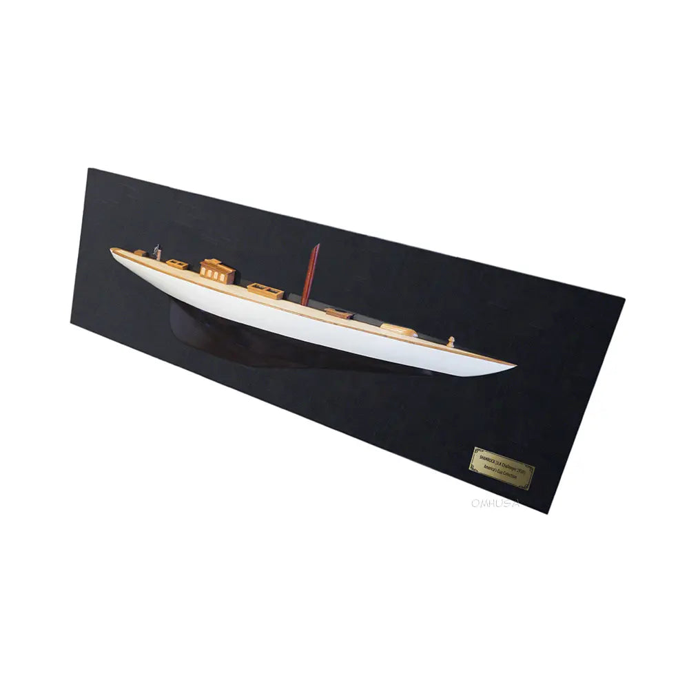 Shamrock Brown/White Painted Half-Hull Model Boat Yacht Handmade