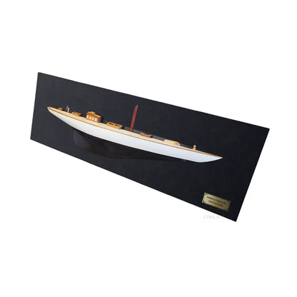 Shamrock Brown/White Painted Half-Hull Model Boat Yacht Handmade