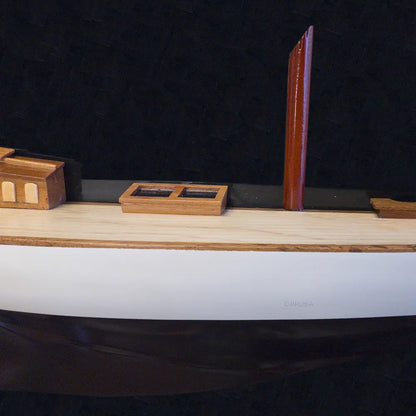 Shamrock Brown/White Painted Half-Hull Model Boat Yacht Handmade