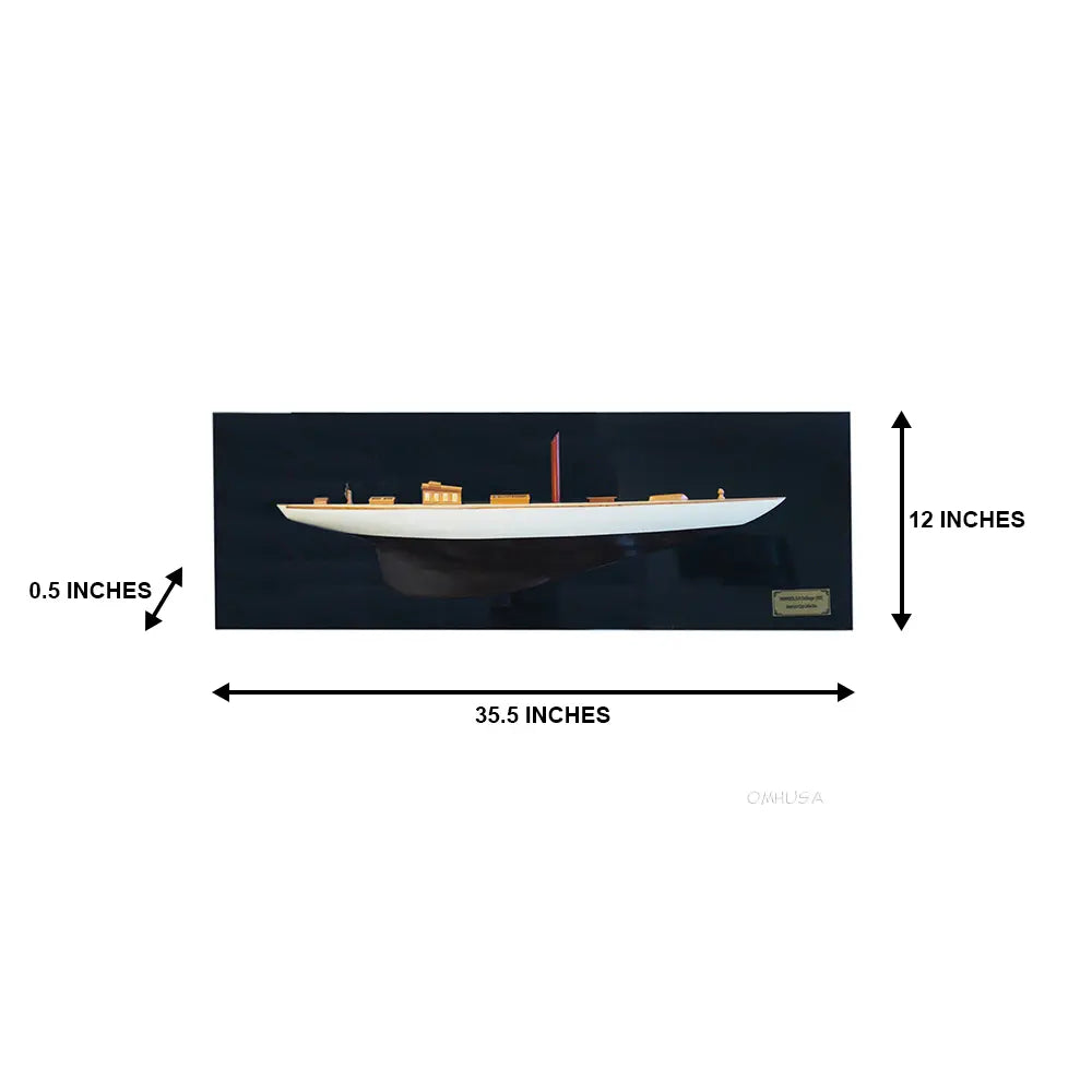 Shamrock Brown/White Painted Half-Hull Model Boat Yacht Handmade