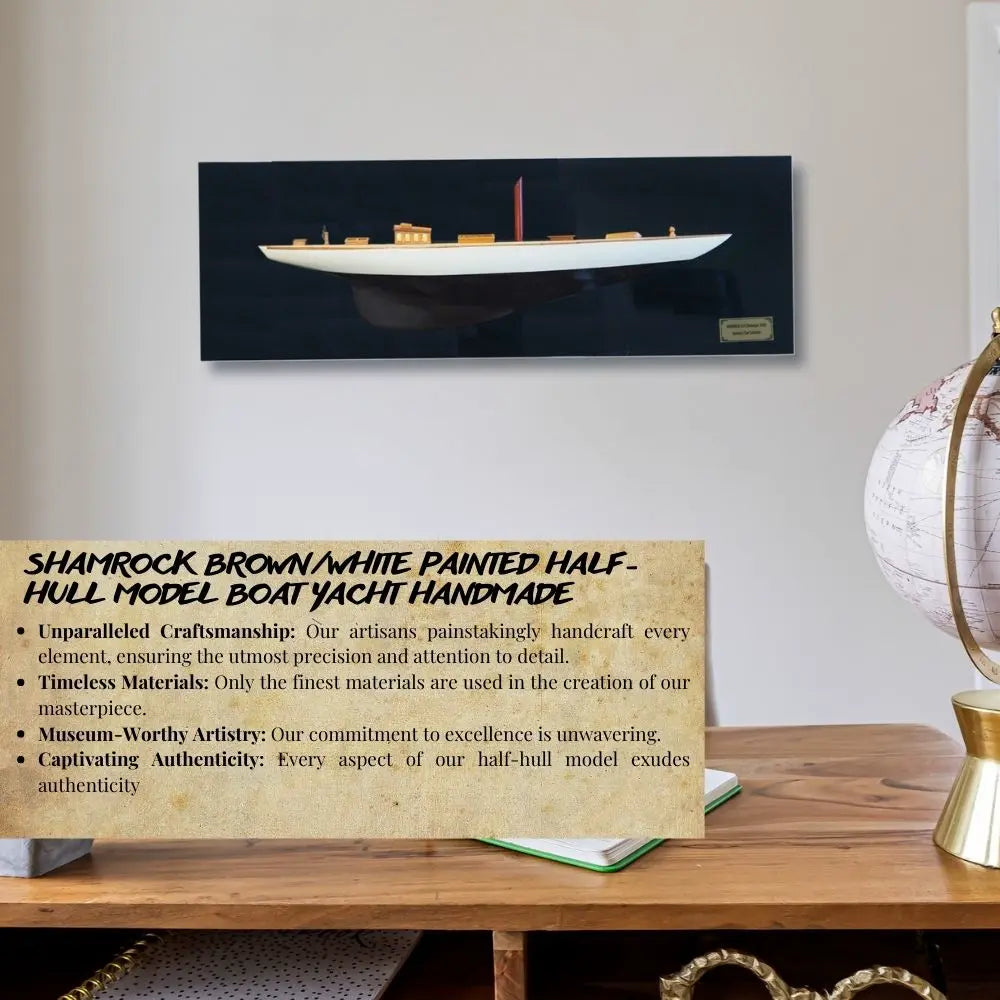 Shamrock Brown/White Painted Half-Hull Model Boat Yacht Handmade