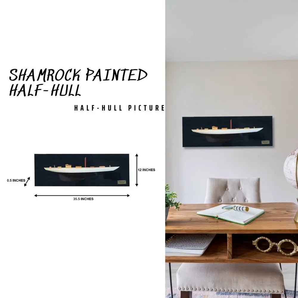 Shamrock Brown/White Painted Half-Hull Model Boat Yacht Handmade