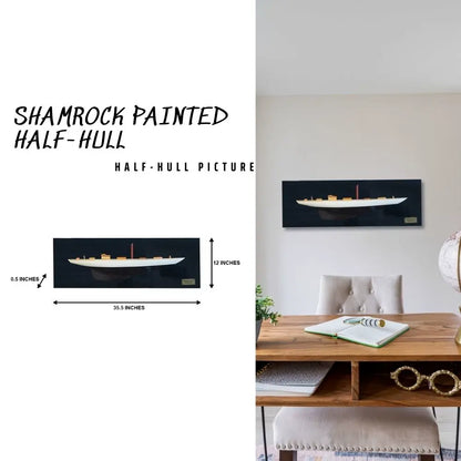 Shamrock Brown/White Painted Half-Hull Model Boat Yacht Handmade