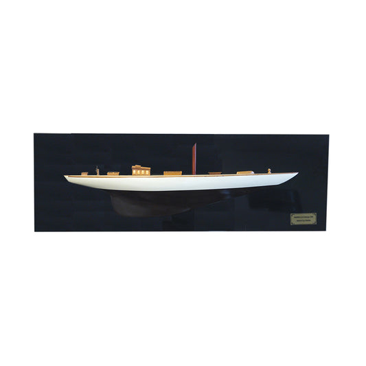 Shamrock Brown/White Painted Half-Hull Model Boat Yacht Handmade