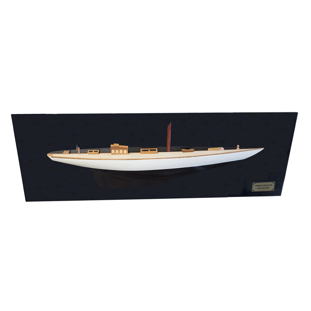 Shamrock Brown/White Painted Half-Hull Model Boat Yacht Handmade