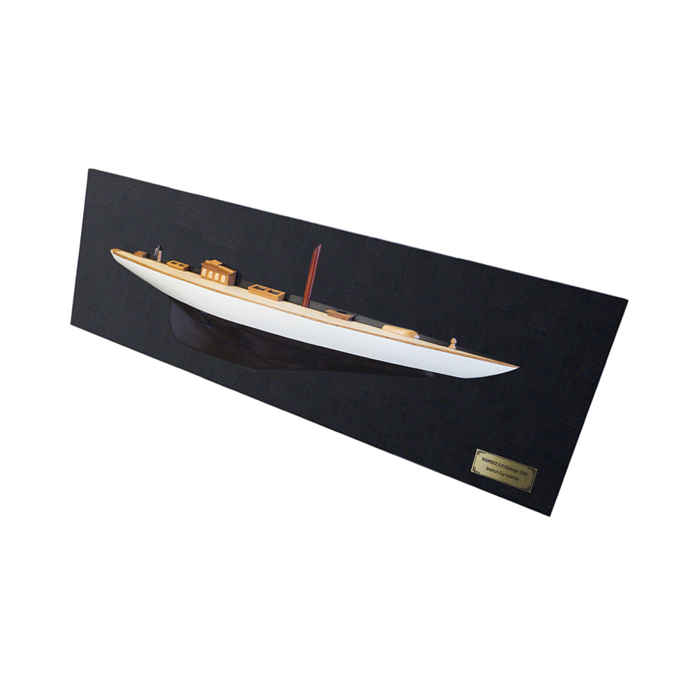 Shamrock Brown/White Painted Half-Hull Model Boat Yacht Handmade
