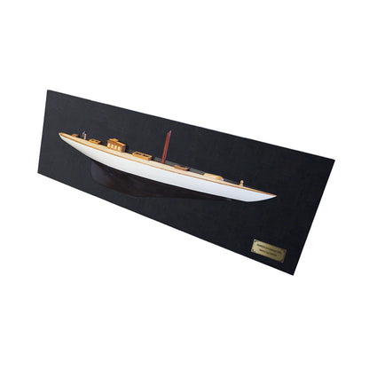 Shamrock Brown/White Painted Half-Hull Model Boat Yacht Handmade