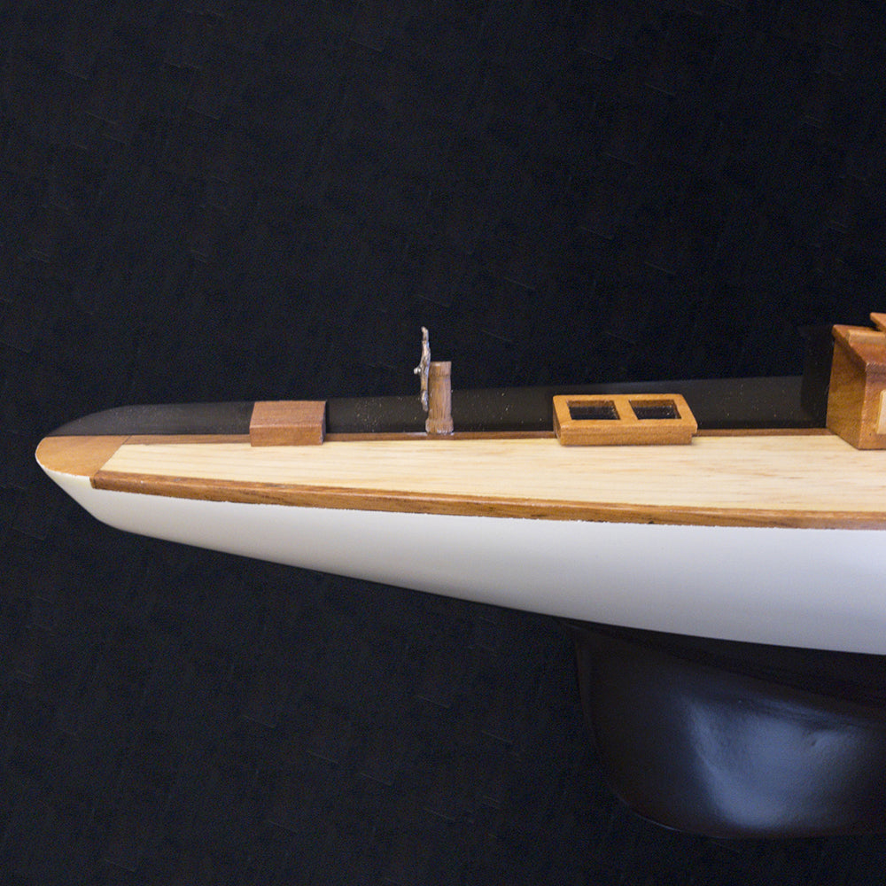 Shamrock Brown/White Painted Half-Hull Model Boat Yacht Handmade