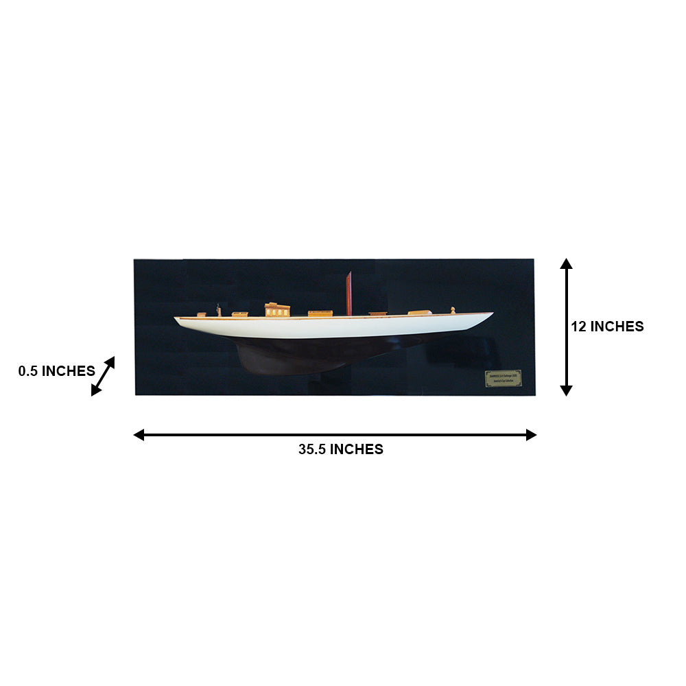 Shamrock Brown/White Painted Half-Hull Model Boat Yacht Handmade