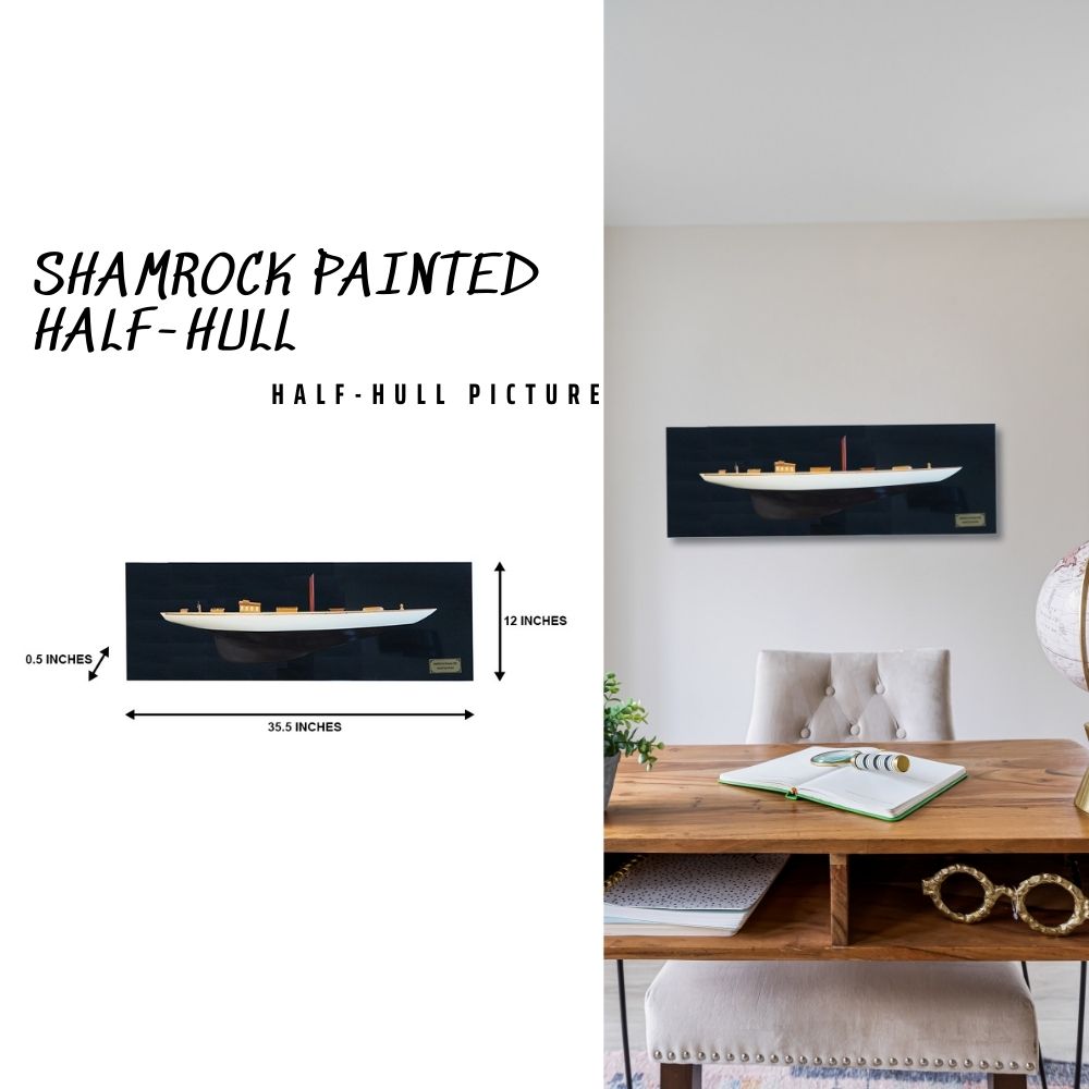 Shamrock Brown/White Painted Half-Hull Model Boat Yacht Handmade
