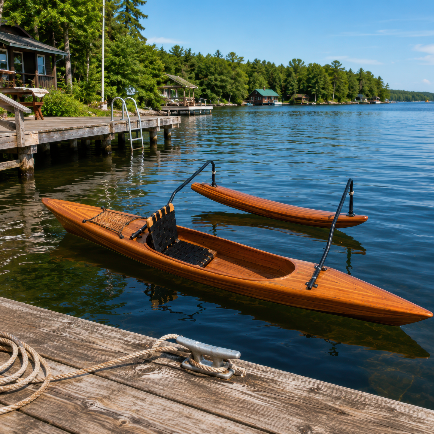 Polynesian Hawaiian Outrigger Wooden Kayak