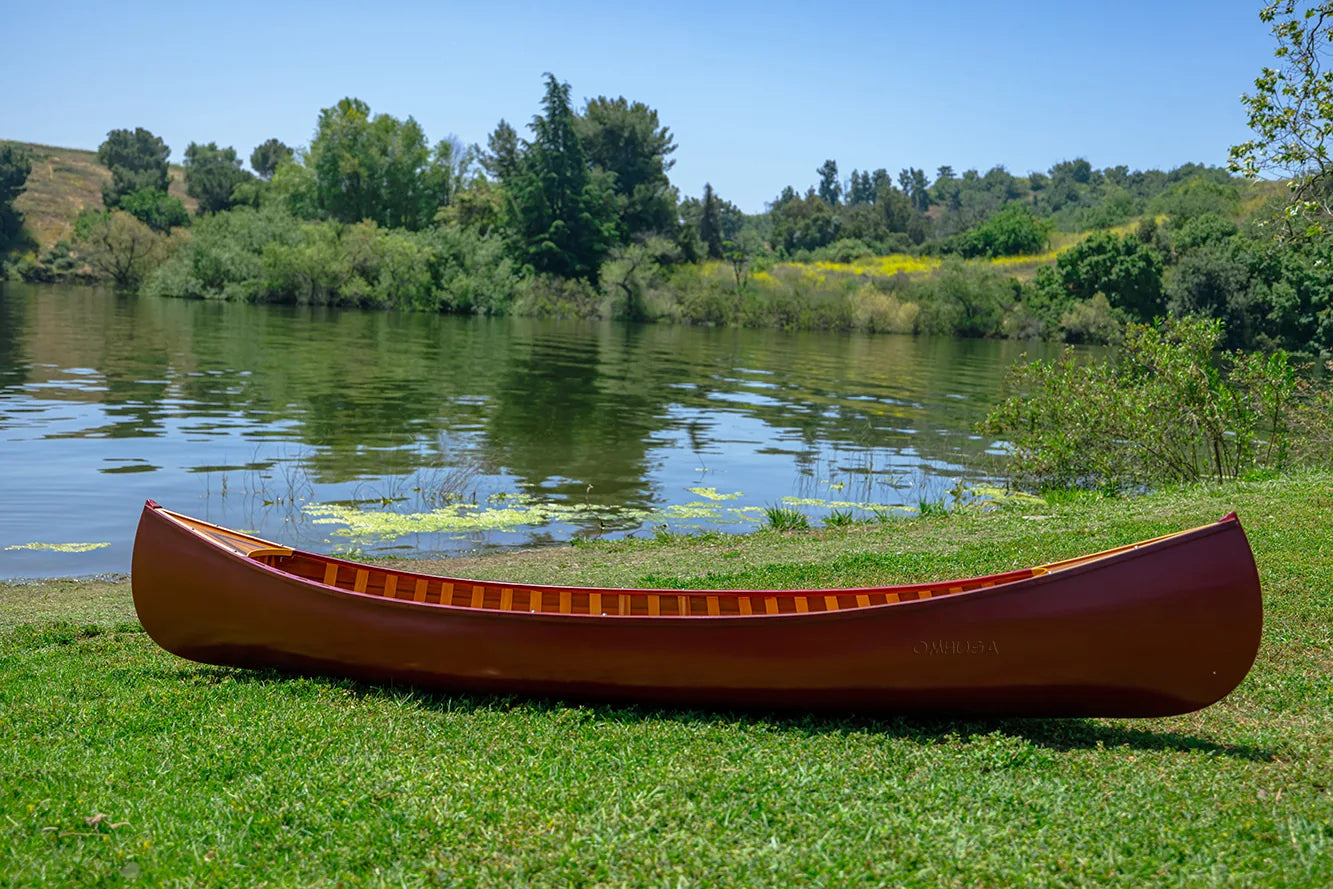 Red Wooden Canoe 10ft With Ribs Curved Bow