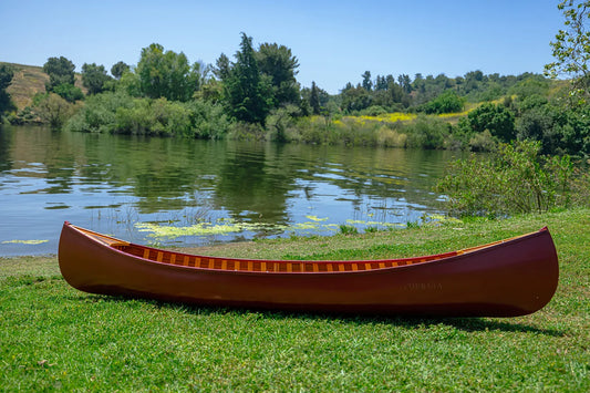Red Wooden Canoe 10ft With Ribs Curved Bow