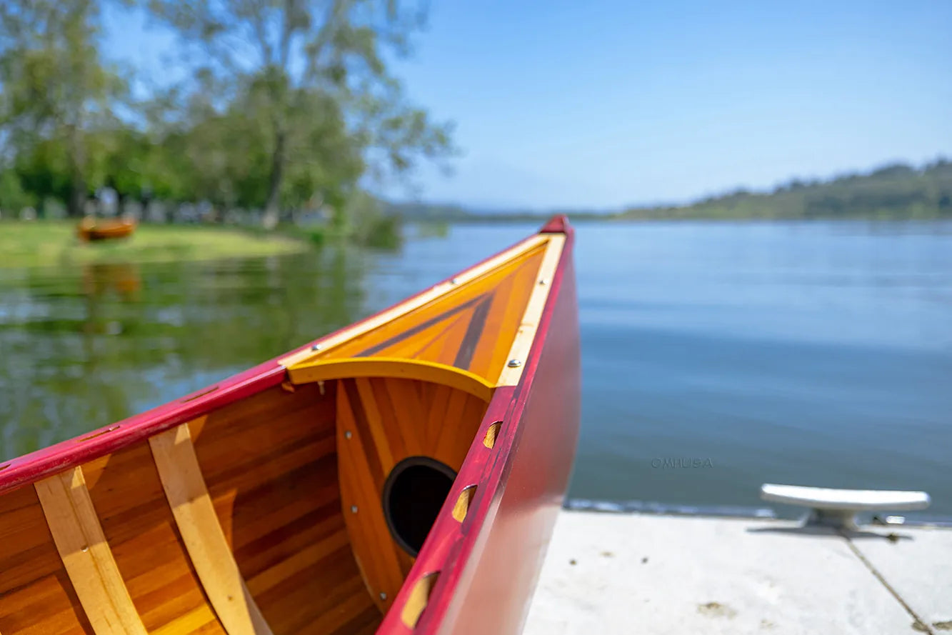 Red Wooden Canoe 10ft With Ribs Curved Bow