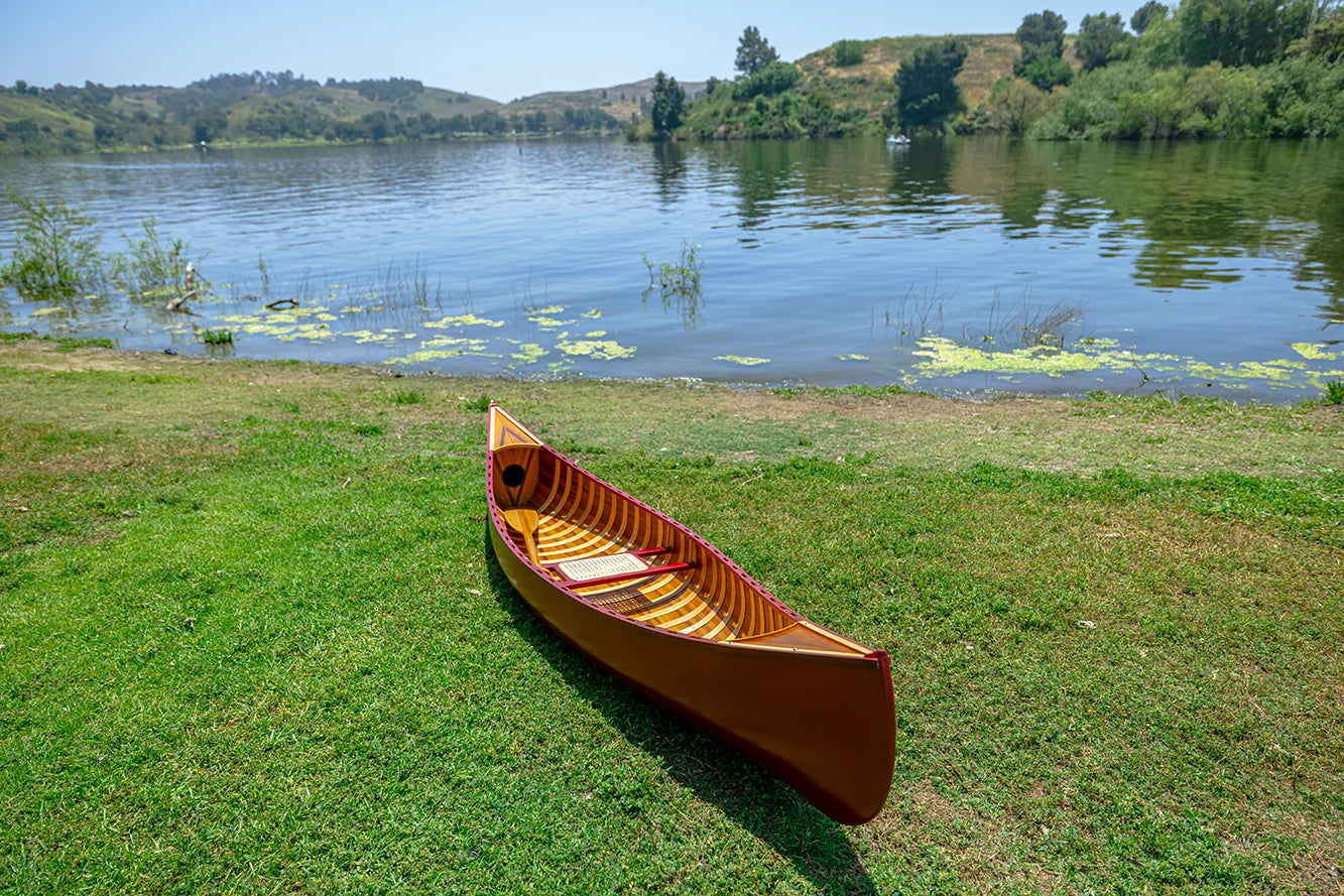 Red Wooden Canoe 10ft With Ribs Curved Bow