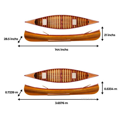Wooden Canoe With Ribs Curved Bow 12 ft