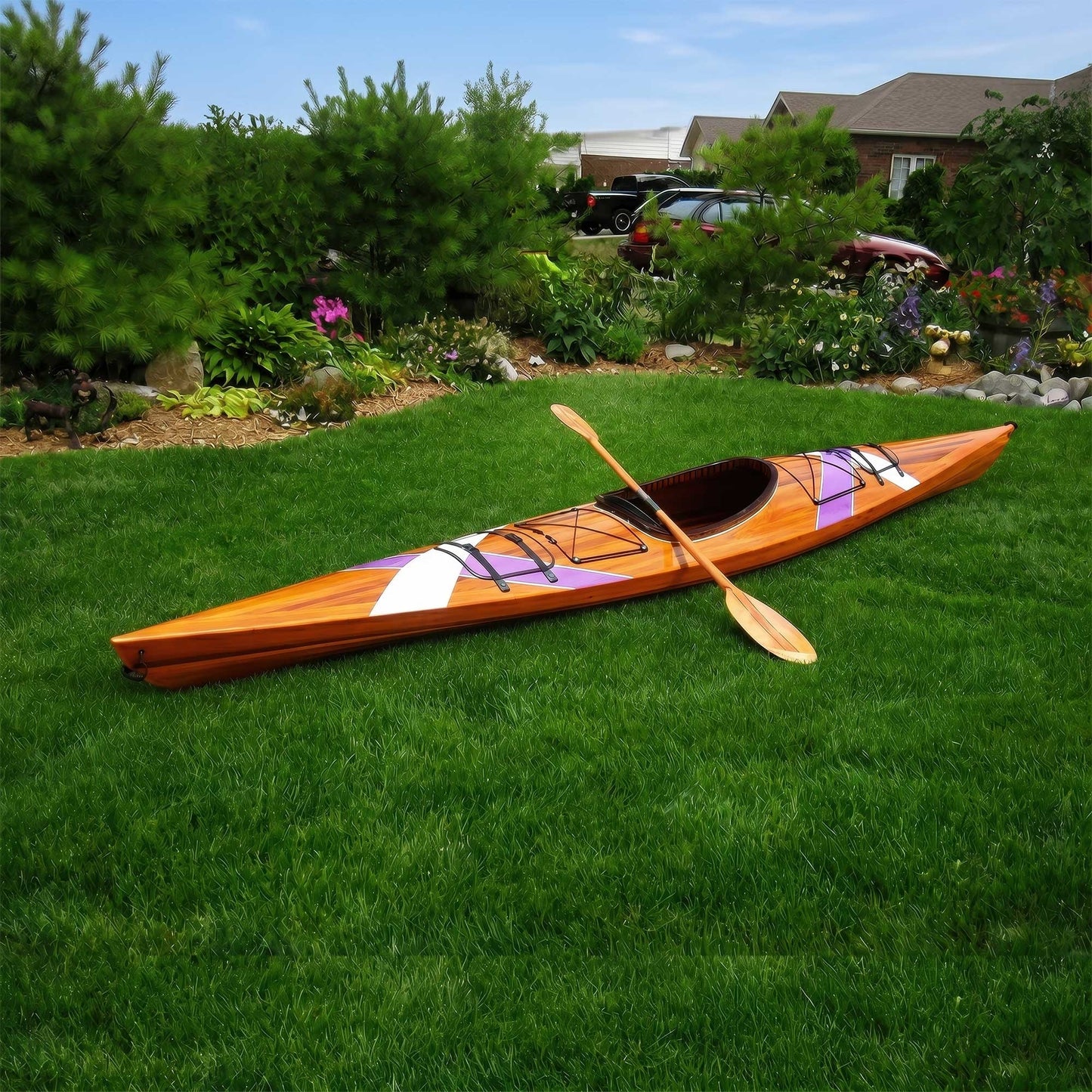 Wooden Kayak with White & Purple Ribbon 15 ft