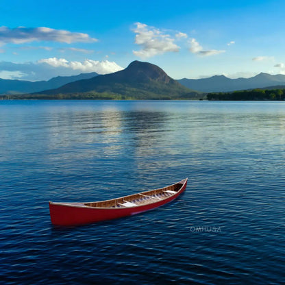 Red Wooden Canoe with Ribs 16ft