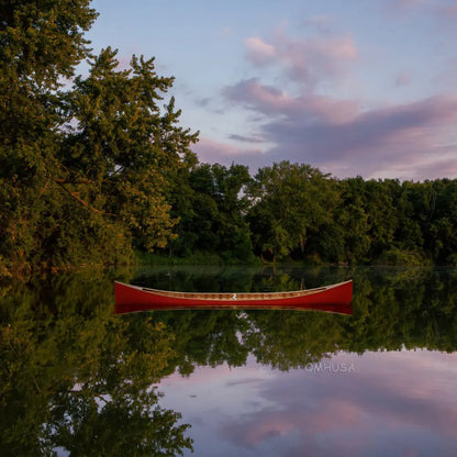 Red Wooden Canoe with Ribs 16ft