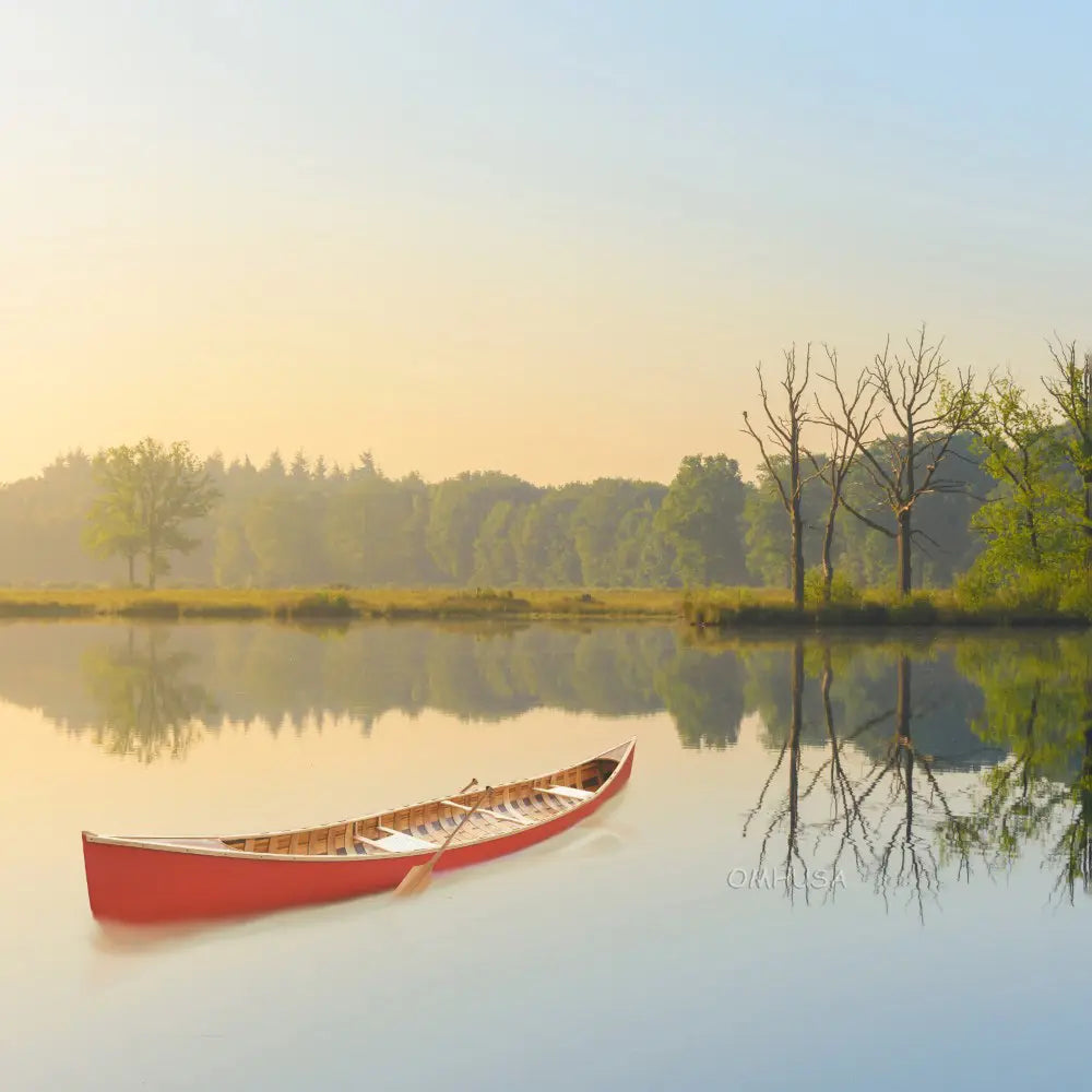 Red Wooden Canoe with Ribs 16ft