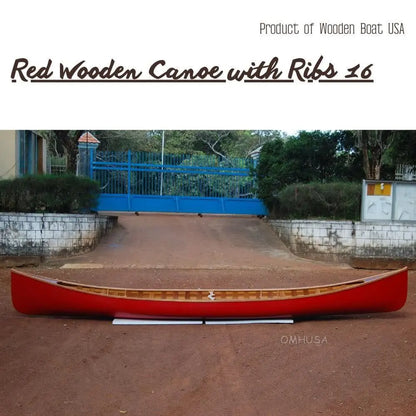 Red Wooden Canoe with Ribs 16ft