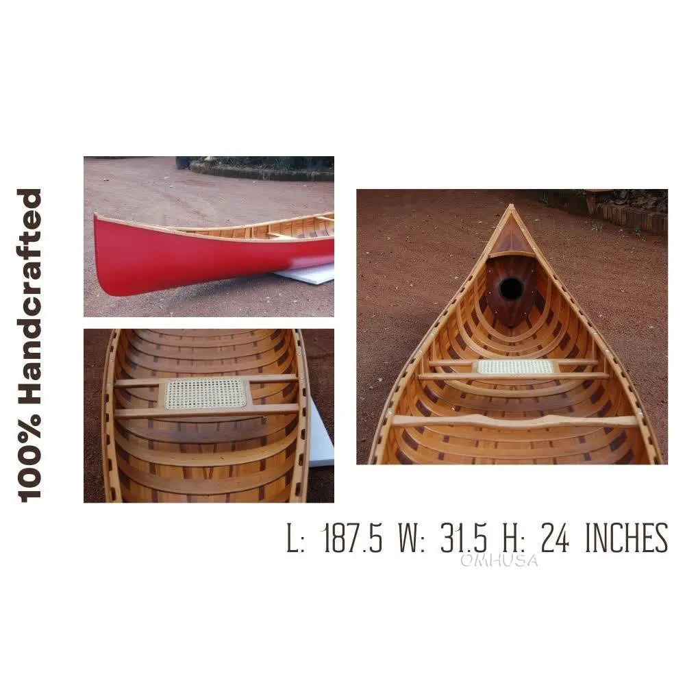 Red Wooden Canoe with Ribs 16ft